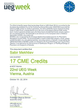 Сертификат Европейская гастронеделя 2014 год